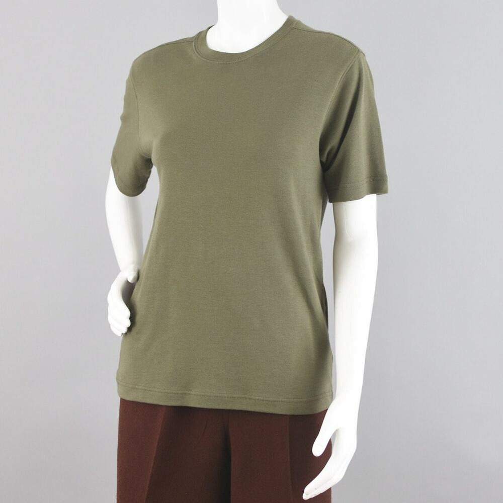 Vintage Basic Editions Army Green Solid T-Shirt W… - image 6